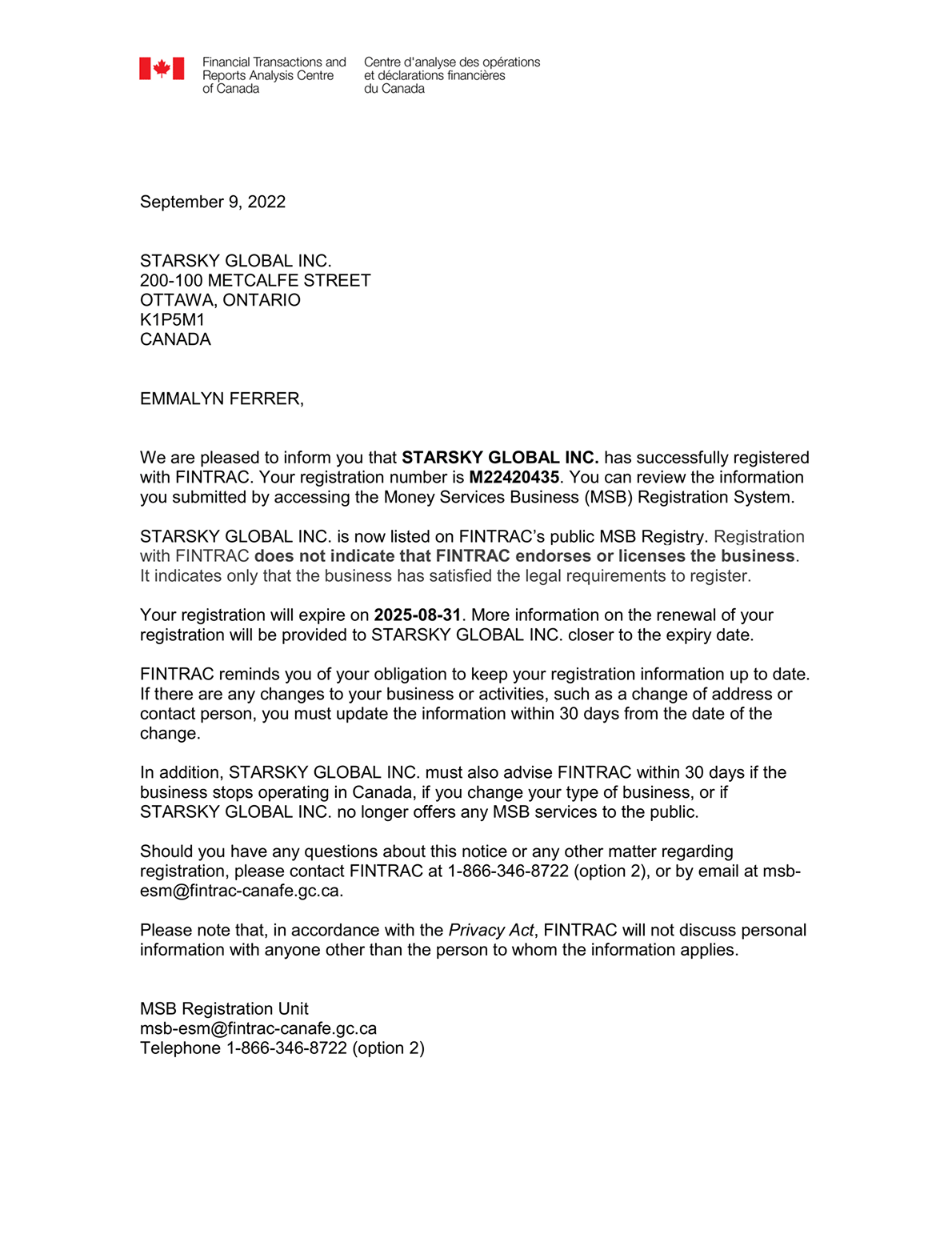 Canada MSB Watermark